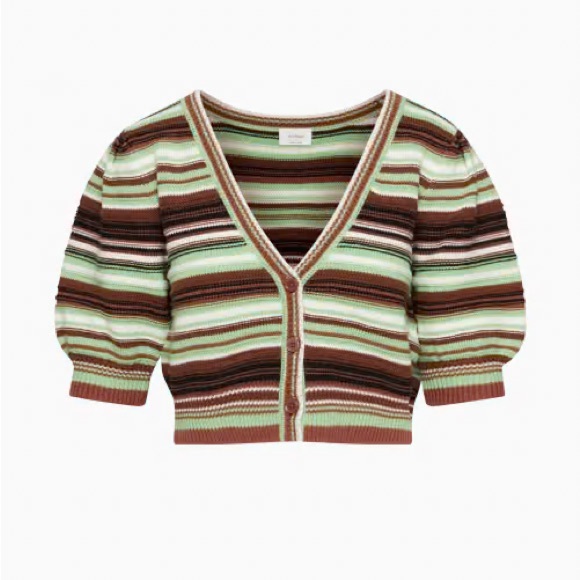 Wilfred Sweaters - Aritzia Wilfred Canterbury Puff Sleeve Striped V-Neck Cropped Cardigan Size 2XS